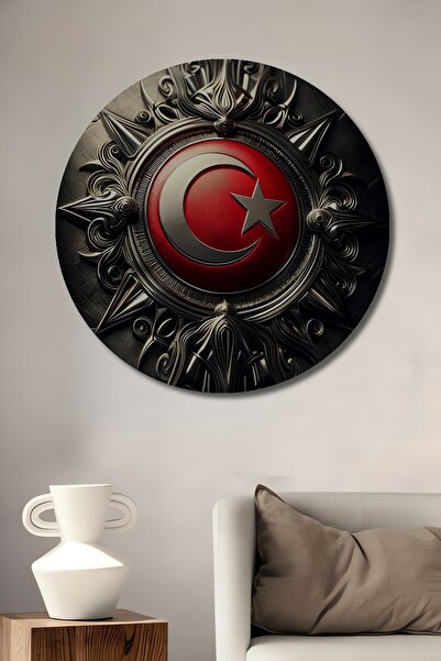 Teona Ahşap Tablou decorativ din lemn cu steagul turcesc, cu efect metalic sp...