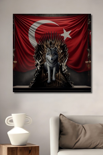 Teona Ahşap Ξύλινο διακοσμητικό τραπέζι με ελαιογραφία σε στυλ  "Ο Λύκος στο ...