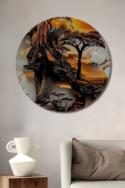 Teona Ahşap Peisaj cu leu din pădure, pictură în ulei, tablou decorativ din l...