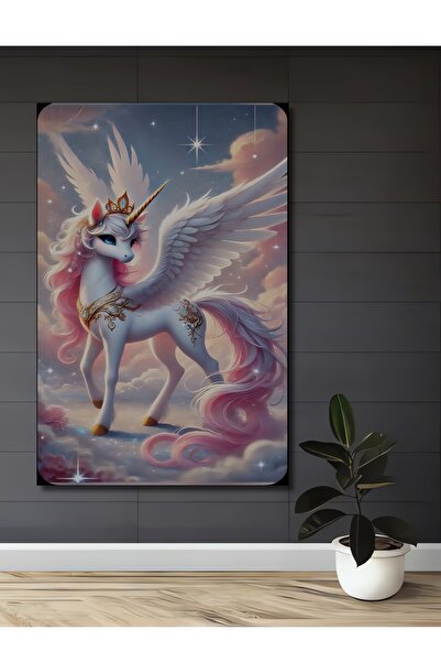 Teona Ahşap Tablou decorativ din lemn cu aspect de acuarelă, cu unicorn și aripi