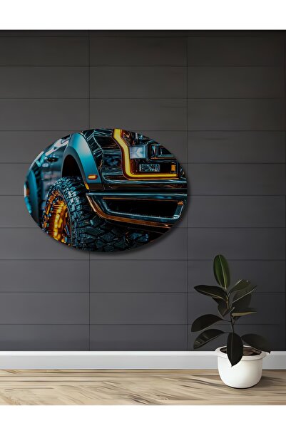 Teona Ahşap Pictură decorativă din lemn cu camionetă off-road portocalie stră...