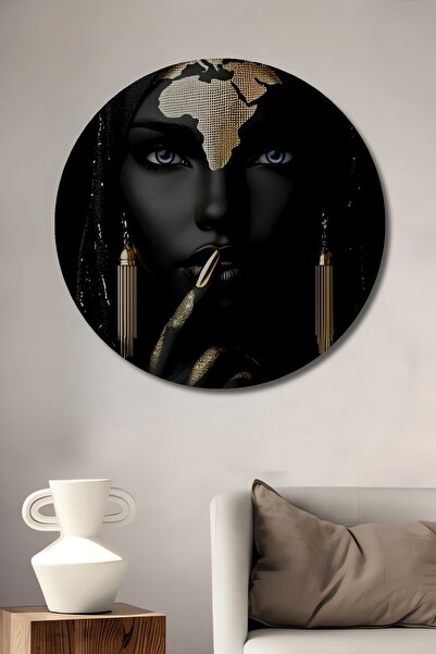 Teona Ahşap Mysterious Woman with Golden Map Accent Oil Painting Look Wooden ...