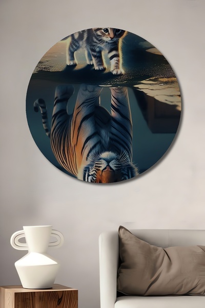 Teona Ahşap Διακοσμητικός πίνακας τοίχου με εφέ ακουαρέλας Cat Tiger Transfor...