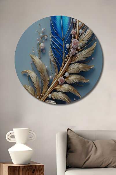 Teona Ahşap Golden Leaf cu model Pictură de lux cu pene Pictură rotundă de pe...