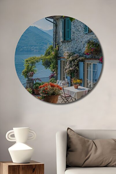 Teona Ahşap Casă de piatră pe malul lacului, grădină cu flori, aspect în stil...