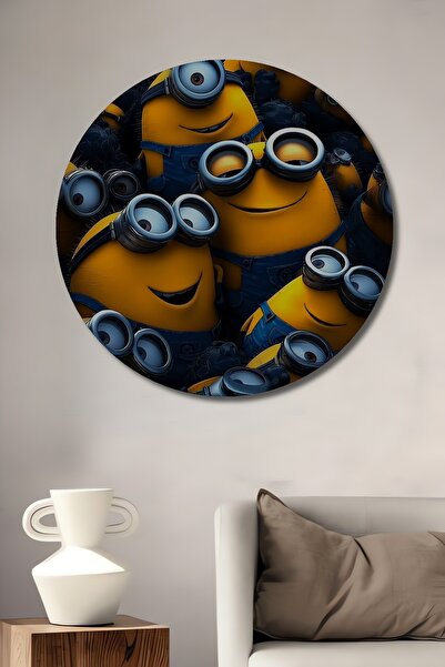 Teona Ahşap Tablou decorativ din lemn cu aspect de acuarelă Minions Swarm, pi...