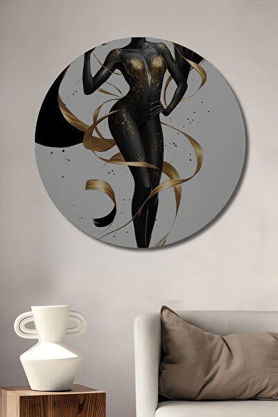 Teona Ahşap Χρυσό Λαμπερό Μαύρο Γυναικείο Ψηφιακό τύπωμα Ξύλινο Διακοσμητικό ...