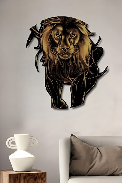 Teona Ahşap Pictură decorativă din lemn cu aspect de pictură în ulei cu leu a...