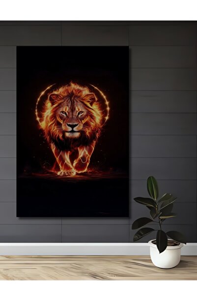 Teona Ahşap Pictură decorativă pe lemn cu aspect de leu în flăcări, în ulei