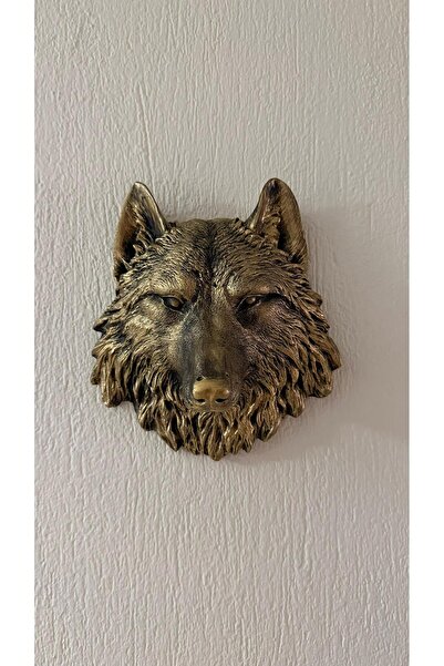 Porselian Gold Dekoratif Kurt Başı Duvar Süsü 20x17 cm Beton Kabartma Heykel