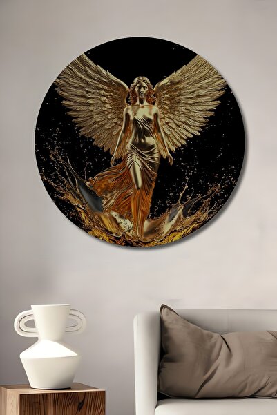 Teona Ahşap Διακοσμητικός Ξύλινος Πίνακας Ζωγραφικής με Χρυσά Φτερά Αγγέλου, ...