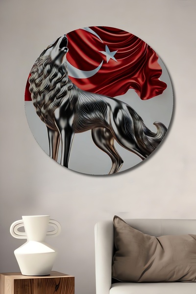 Teona Ahşap Tablou decorativ din lemn cu aspect de steag turcesc și figură de...