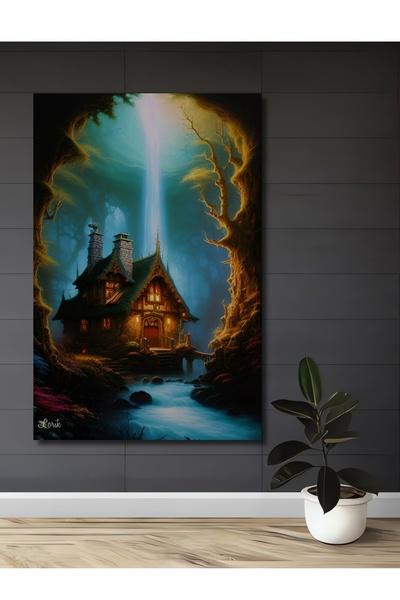 Teona Ahşap Casă din pădure misterioasă, pictură decorativă din lemn cu aspec...