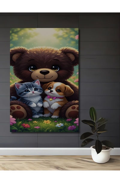 Teona Ahşap Διακοσμητικός ξύλινος πίνακας με εμφάνιση ακουαρέλας με αρκουδάκι...