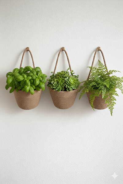 ÖRGÜM سلة زخرفية صغيرة مكونة من 3 قطع لا تشمل النباتات أو الأرفف