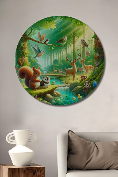 Teona Ahşap Tablou decorativ din lemn cu aspect de acuarelă cu animale din pă...