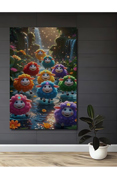 Teona Ahşap Tablou decorativ din lemn cu aspect de acuarelă cu lână oi colorate