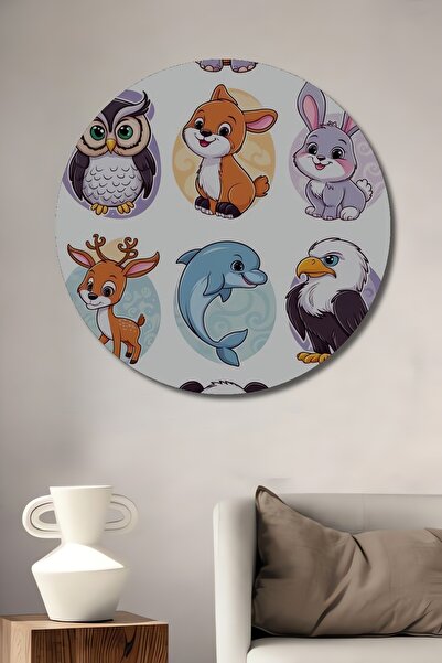 Teona Ahşap Tablou din lemn cu aspect de acuarelă, colecție de animale drăguțe