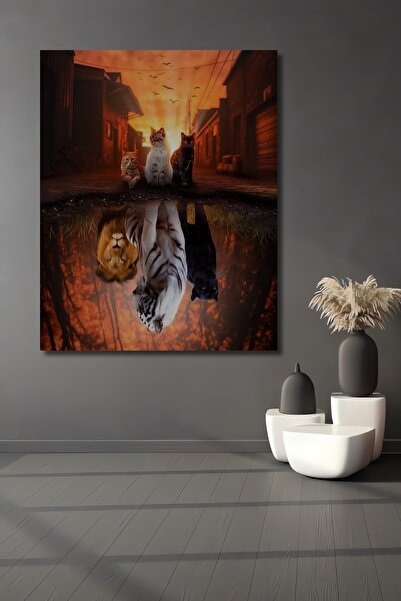 Teona Ahşap Ξύλινος πίνακας με εμφάνιση αντανάκλασης γάτας, λιονταριού, τίγρη...