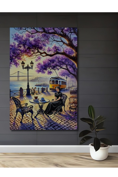 Teona Ahşap Tablou decorativ din lemn cu scenă de tramvai cu femei, în stil a...