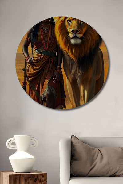 Teona Ahşap Ο Βασιλιάς των Λιονταριών και η Γυναίκα Πολεμίστρια Ελαιογραφία μ...