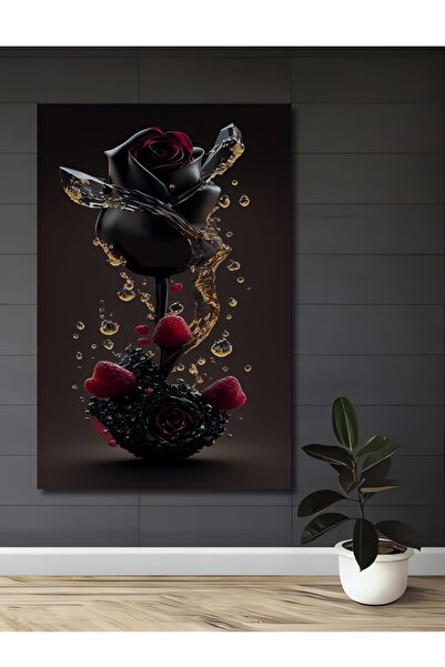 Teona Ahşap Tablou decorativ din lemn cu trandafir întunecat și zmeură