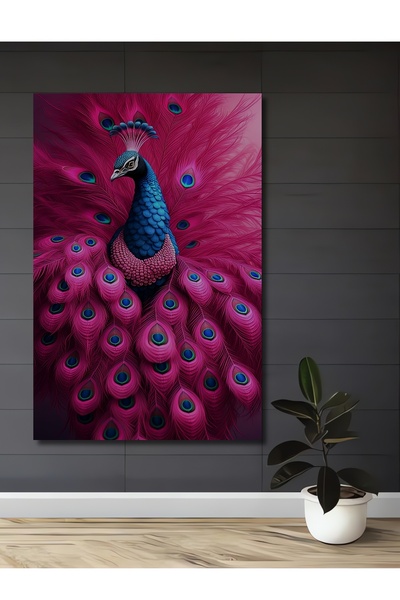 Teona Ahşap Tablou decorativ din lemn cu aspect de pictură în ulei cu păun ma...