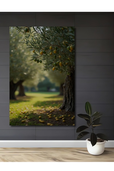 Teona Ahşap Zeytin Ağacı Ve Düşen Zeytinler Yağlı Boya Görünümlü Dekoratif Ah...