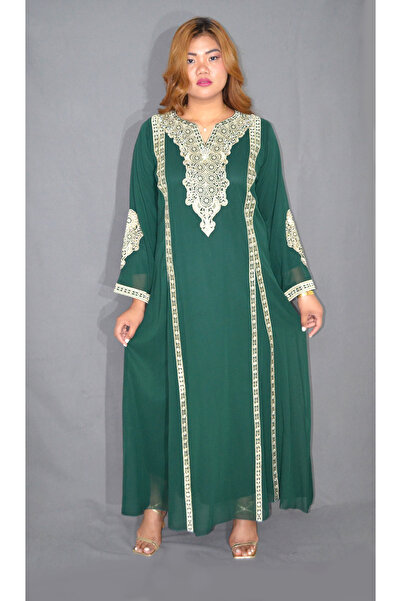 Zainah Elegant Traditional Arabian Maxi Dress - Heavy Embroidery & Crystal Embellished Chiffon Caftan