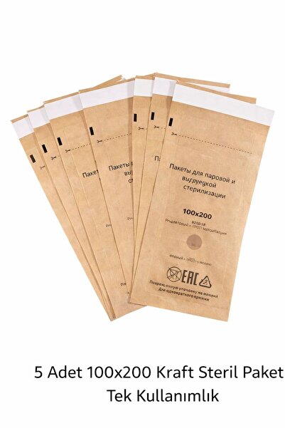 alaraycosmetics 5 Adet Kraft Steril Paket 100x200 mm | Tek Kullanımlık| Profe...