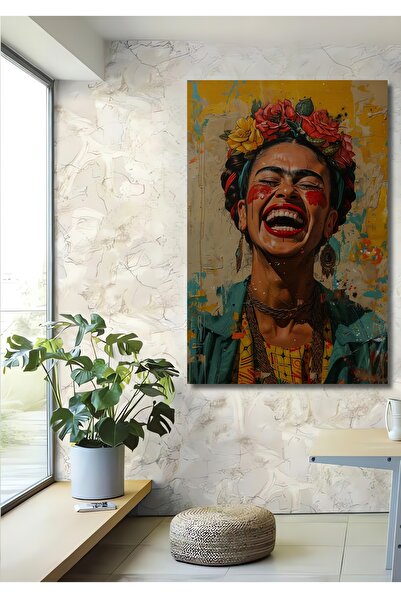 Teona Ahşap Frida Kahlo Yağlı Boya Görünümlü Dekoratif Ahşap Ev,Antre,Salon,O...
