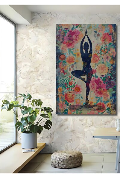 Teona Ahşap Bahar Çiçekleri İçinde Yoga Pozu Yağlı Boya Görünümlü Dekoratif A...