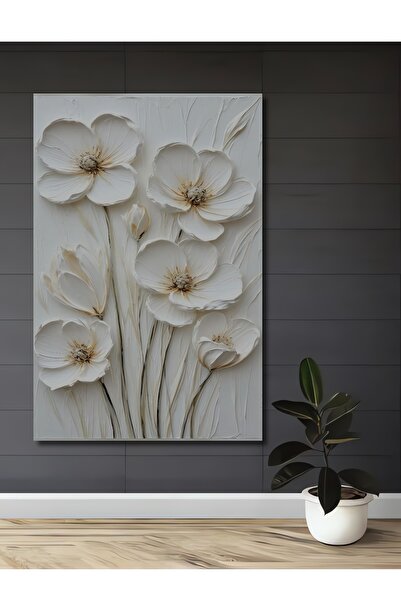 Teona Ahşap Beyaz Çiçek Buketi Kabartma Görünümlü Ahşap Dekoratif Ev,Antre,Sa...
