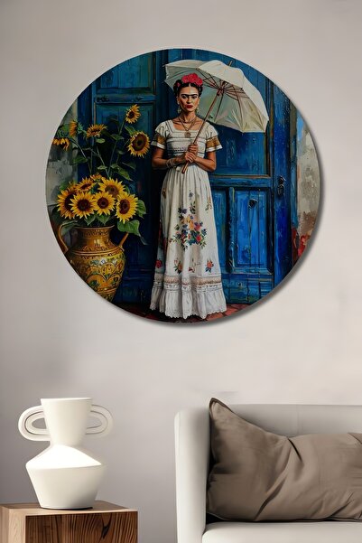 Teona Ahşap Frida Kahlo Ayçiçekleri Yağlı Boya Görünümlü Ahşap Dekoratif Tabl...