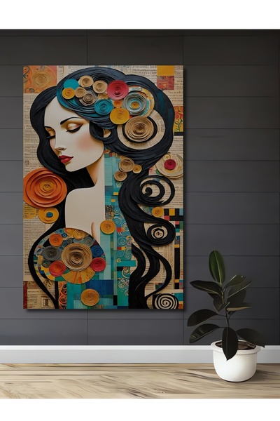 Teona Ahşap Kadın Figürlü Kağıt Rölyef Sanat Ev,Antre,Salon,Ofis,Mutfak,Yatak...