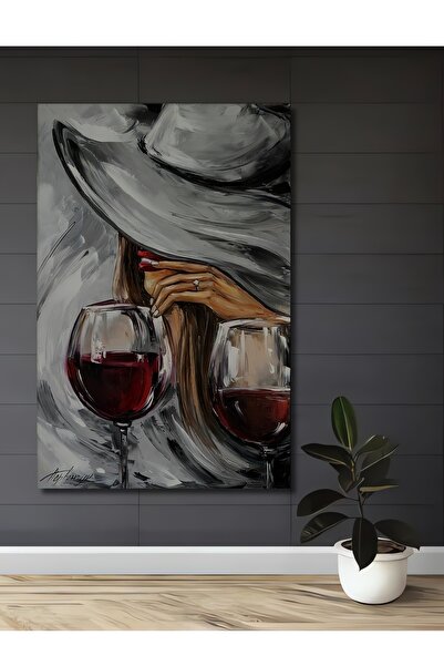 Teona Ahşap Kırmızı Şarap Keyfi Kadın Figürlü Yağlı Boya Görünümlü Dekoratif ...