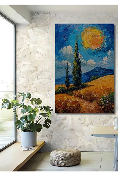 Teona Ahşap Vincent Van Gogh Tarzı Tual Üzeri Yağlı Boya Görünümlü Ahşap Deko...