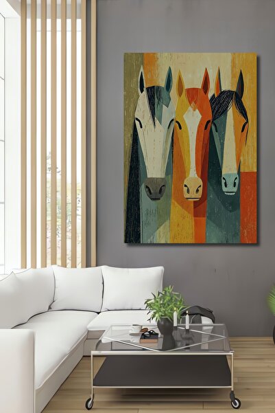 Teona Ahşap Soyut Sanat Üçlü At Ahşap Dekoratif Ev,Antre,Salon,Ofis,Mutfak,Ya...