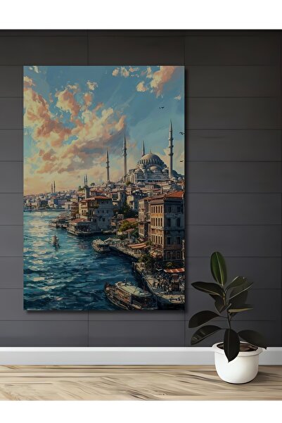 Teona Ahşap İstanbul Boğazı Manzaralı Yağlı Boya Görünümlü Modern Sanat Ahşap...