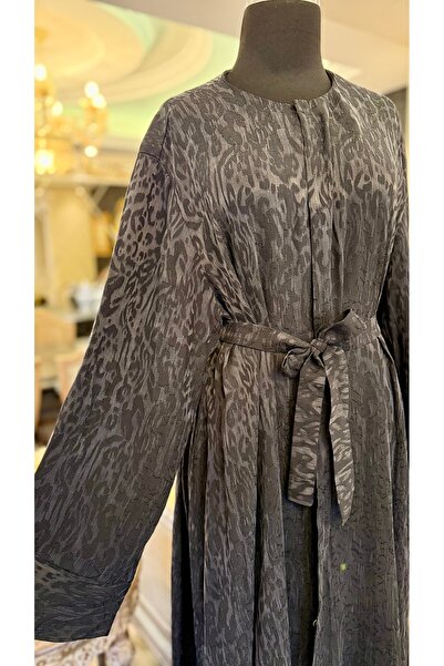 BukrinaCo Siyah leopar desen ipek kupra tesettür ferace abaya