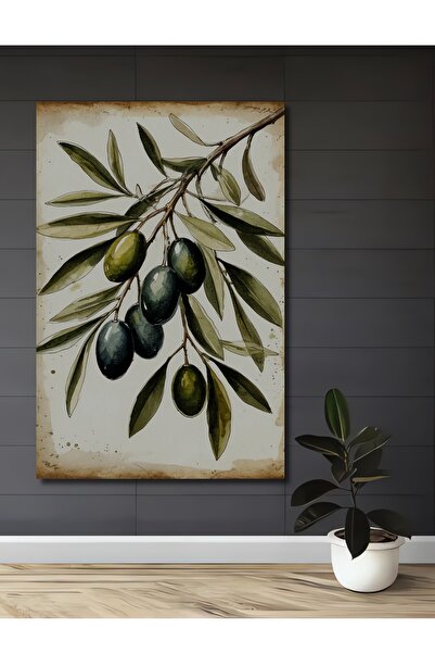 Teona Ahşap Zeytin Dalı Sulu Boya Görünümlü Ahşap Dekoratif Ev,Antre,Salon,Of...
