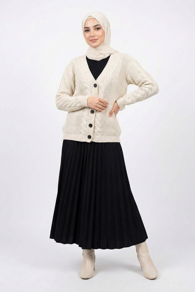 ABAY GİYİM Women's V-Neck Hair Knit Buttoned Knitwear Cardigan