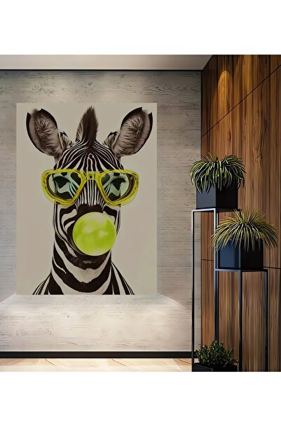 Teona Ahşap Pop Art Zebra Sakız Patlatma Yağlı Boya Görünümlü Ahşap Dekoratif...