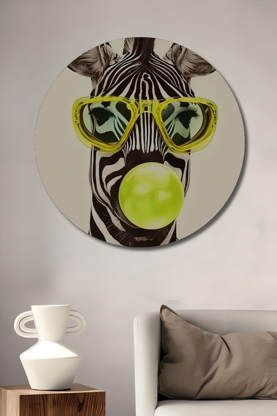 Teona Ahşap Pop Art Zebra Sakız Patlatma Yağlı Boya Görünümlü Ahşap Dekoratif...