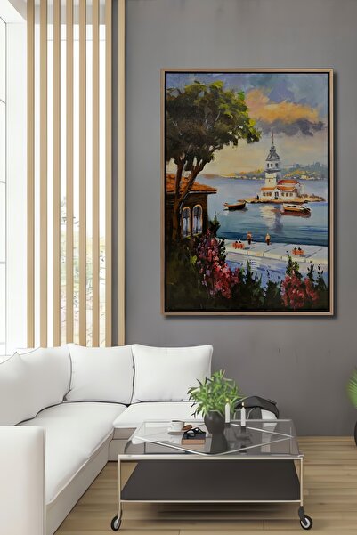 Teona Ahşap Kız Kulesi Yağlı Boya Görünümlü Sanat Ahşap Dekoratif Ev,Antre,Sa...