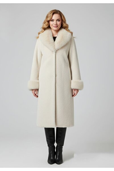 BBG معطف فرو المنك طويل وواسع من الصوف والكشمير