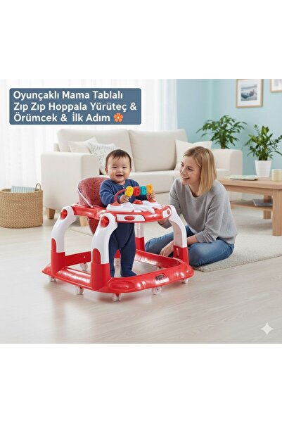 TURHANBEBE Kornalı Oyuncaklı Mama Tablalı Zıp Zıp Hoppala Yürüteç & Örümcek & İlk Adım