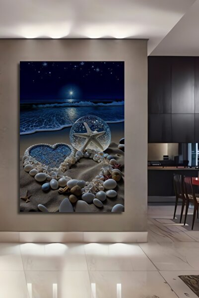 Teona Ahşap Deniz Kabuklu Kalp Ve Deniz Yıldızı Cam Küre Ev,Antre,Salon,Ofis,...