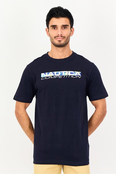 Nautica Men Crew Neck Short Sleeve Graphic Print T-Shirt, Navy Blue
