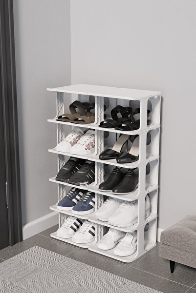 Mithra Life 5 Katlı 10 Bölmeli Plastik Beyaz Ayakkabı Rafı MIT1276